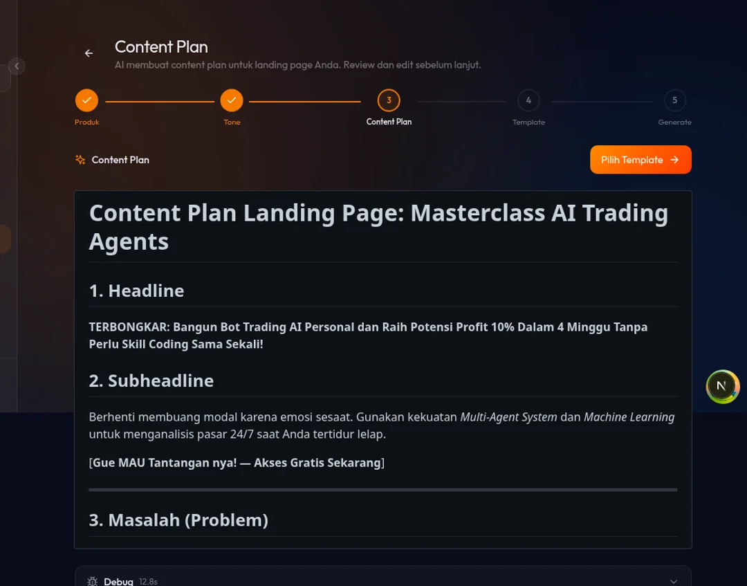 Step 3 Content Plan dalam mode Preview