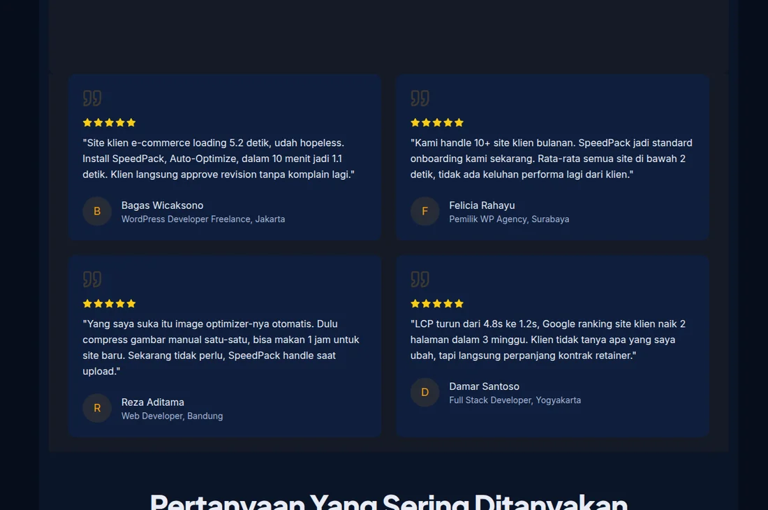 section testimonial pelanggan dalam kartu