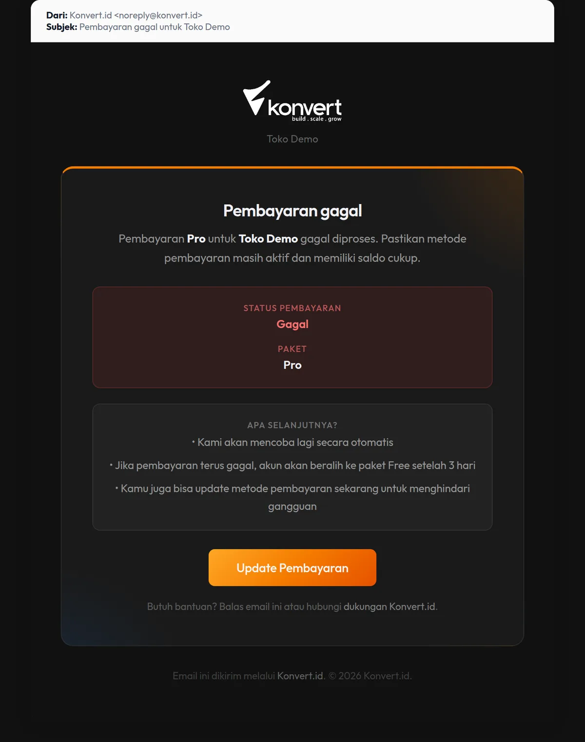 Email payment failed